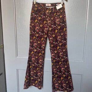 Wrangler Women's Floral Print Corduroy Flared Pants Bell Bottoms NWT